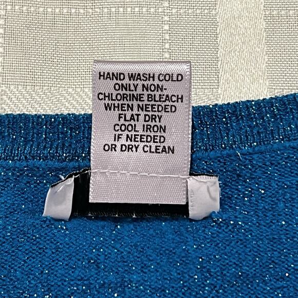 Vtg Cache Y2K Scoop Neck Women’s Med Blouse Blue Metallic Shimmer Holiday Top - Picture 7 of 8